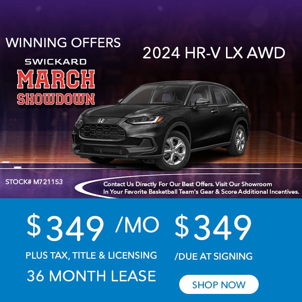 Lease for $349 per month for 36 mos. 2024 HR-V AWD