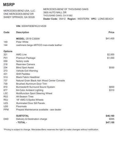 2019 Mercedes-Benz C-Class C 300