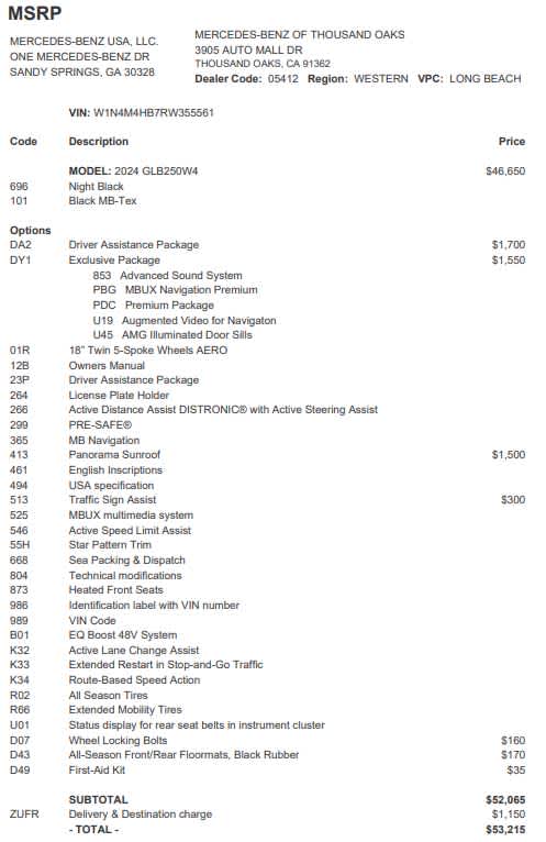2024 Mercedes-Benz GLB GLB 250