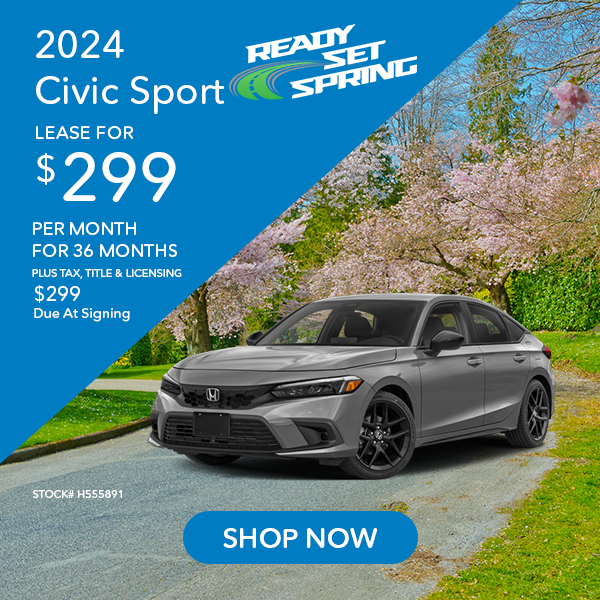 Lease for $299 per month for 36 mos. 2024 Honda Civic Sport*