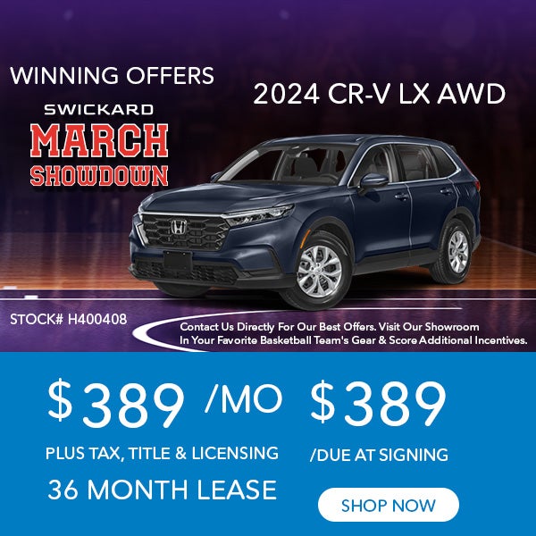 Lease for $389 per month for 36 mos. 2024 Honda CR-V LX AWD*