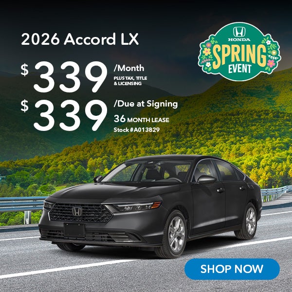 2026 Honda Accord LX Lease for $339 per month for 36 months.