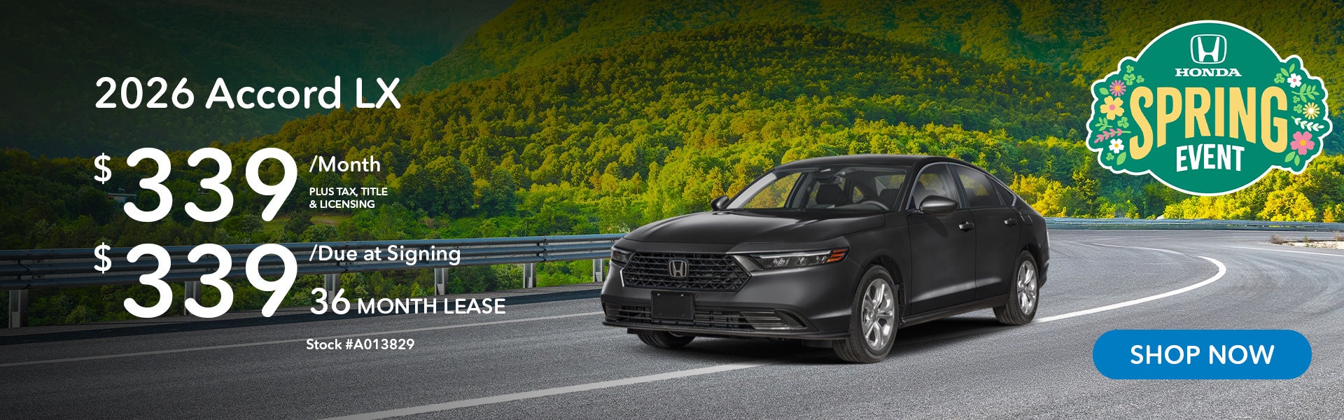 2026 Honda Accord LX Lease for $339 per month for 36 months.