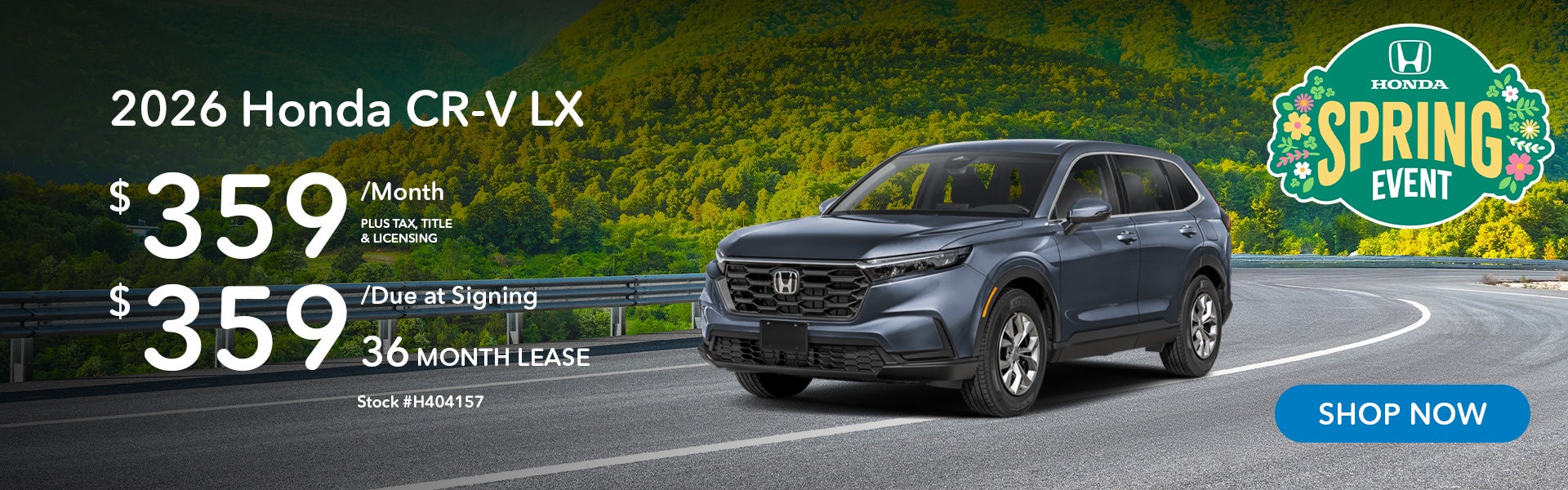 2026 Honda CR-V LX Lease for $359 per month for 36 months.