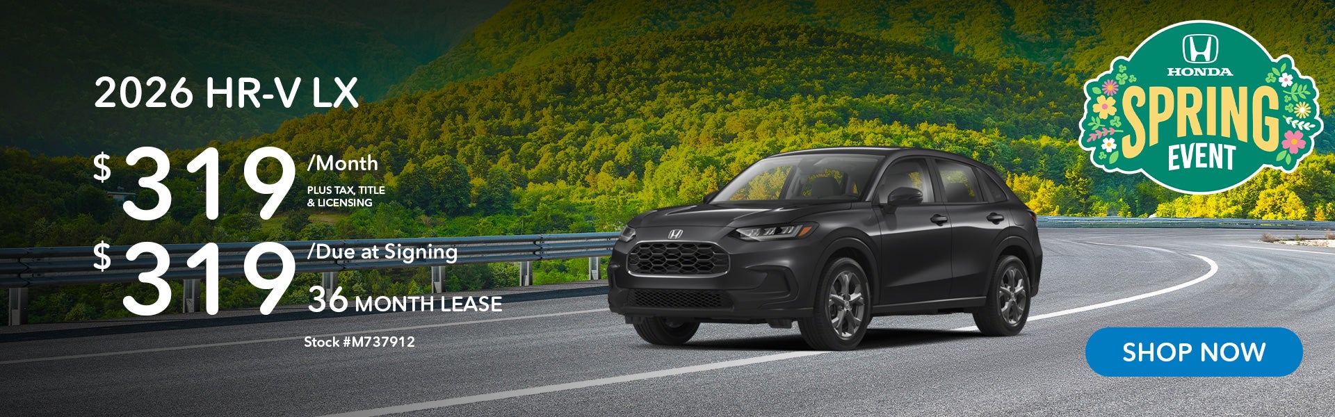 2026 Honda HR-V LX Lease for $319 per month for 36 months.