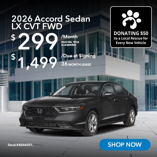 2026 Honda Accord LX Lease from $299/mo, $1,499 due at signi