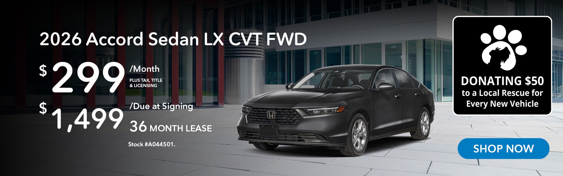 2026 Honda Accord LX Lease from $299/mo, $1,499 due at signi