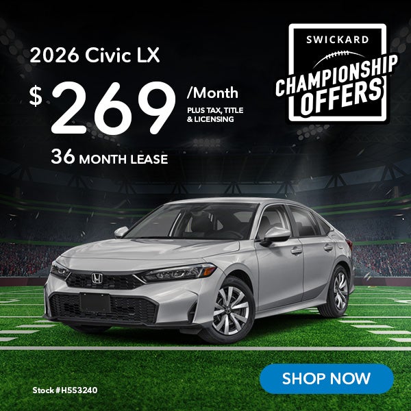 2026 Honda Civic LX Lease for $269 per month for 36 months.