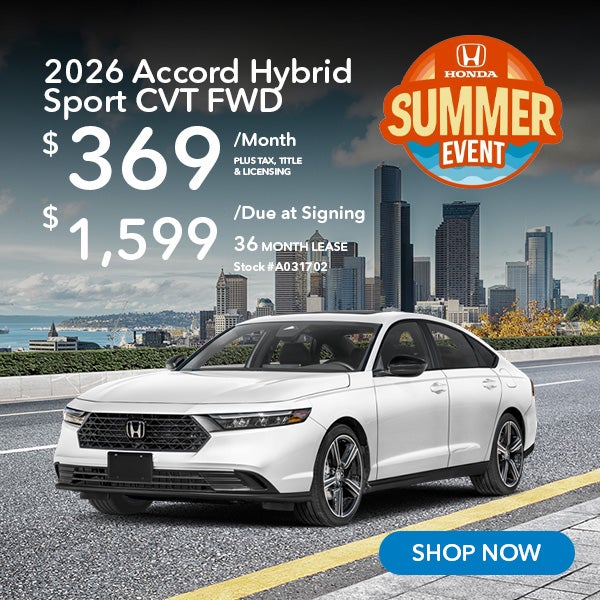 2026 Honda Accord Hybrid Sport Lease from $369/mo, $1,599 du
