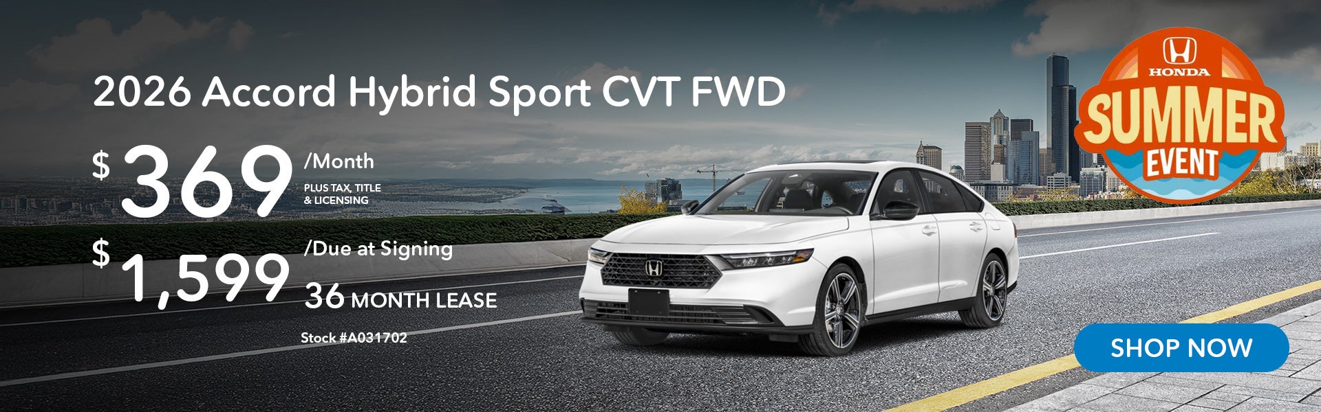 2026 Honda Accord Hybrid Sport Lease from $369/mo, $1,599 du