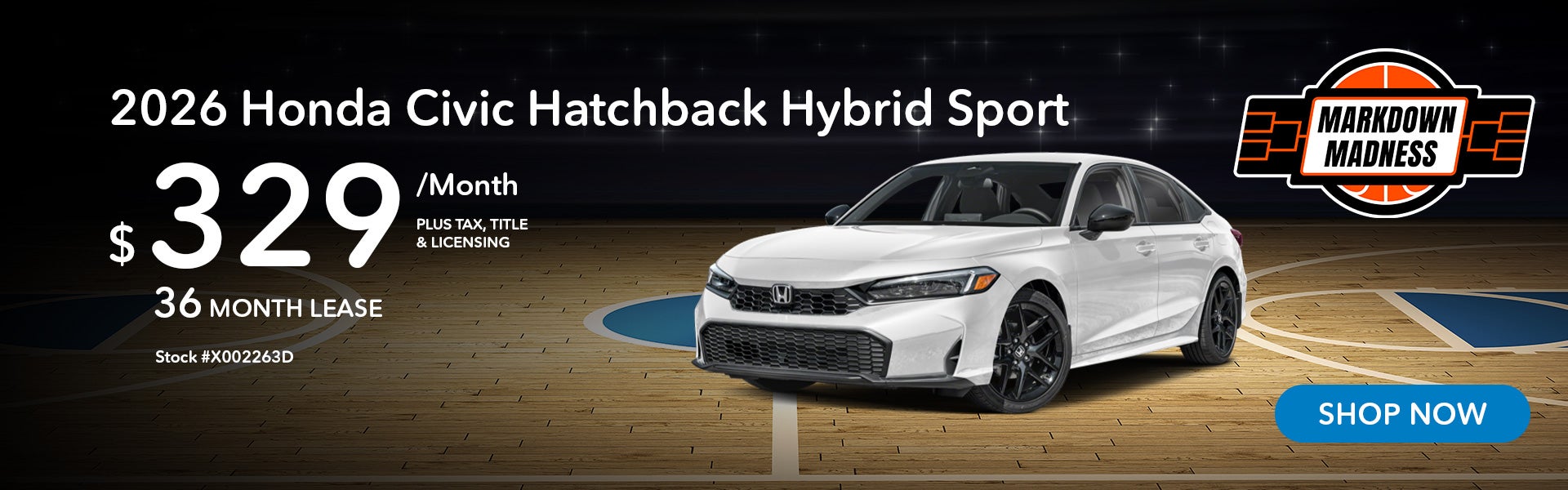 2026 Honda Civic Hatchback Hybrid Sport Lease for $329 per m