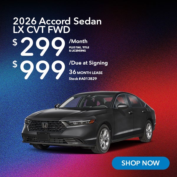 2026 Honda Accord LX Lease from $299/mo, $999 due at signing