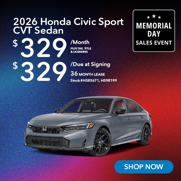2026 Honda Civic Sport Lease from $329/mo, $329 due at signi