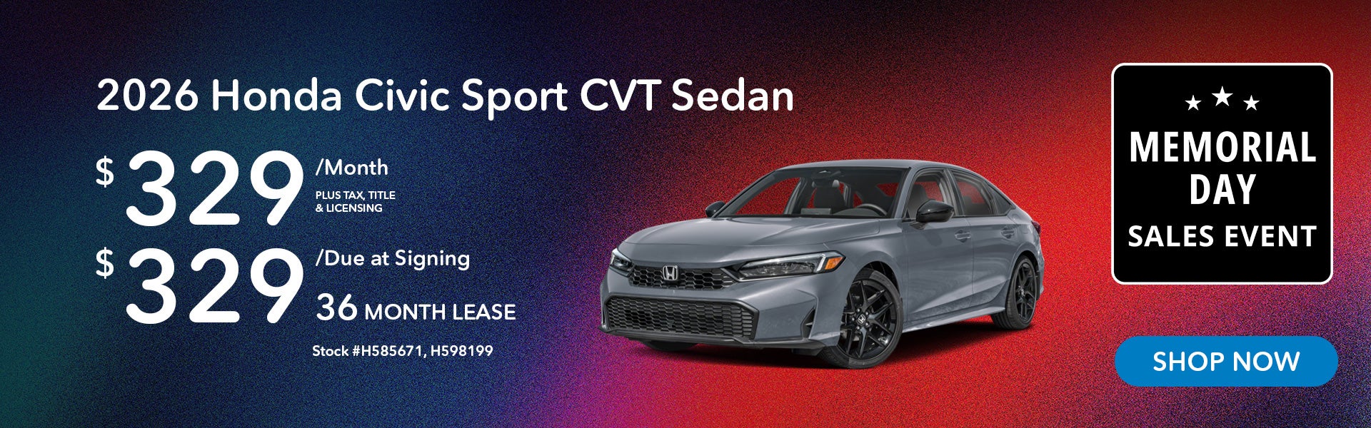 2026 Honda Civic Sport Lease from $329/mo, $329 due at signi